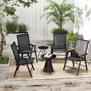 MHSTAR UK LTD Outsunny Set of 4 Folding Garden Chairs, Metal Frame Garden Chairs Outdoor Patio Park Dining Seat with Breathable Mesh Seat, Black