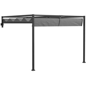 MHSTAR UK LTD Outsunny 2 x 3(m) Lean To Pergola with Retractable Roof, Wall Mounted Garden Gazebo Outdoor Sun Shade Shelter for Patio, Deck
