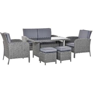 MHSTAR UK LTD Outsunny 6 Pieces Outdoor Patio Rattan Dining Table Sets Bonzer All Weather PE Wicker Sofa Furniture Set for Backyard Garden w/ Cushions Grey