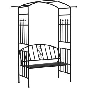 MHSTAR UK LTD Outsunny Garden Metal Arch Arbour with Bench Love Seat Chair Outdoor Patio Rose Trellis Pergola Climbing Plant Archway Tubular- 154L x 60W x 205Hcm