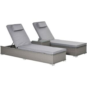 MHSTAR UK LTD Outsunny 3PC Rattan Sun Lounger, Garden Furniture with Side Table, 5-Position Adjustable Recline Chair, Grey