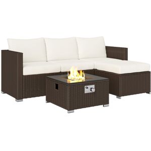 MHSTAR UK LTD Outsunny 5 Piece Rattan Garden Furniture Set with Gas Fire Pit Table, 4 Seater Outdoor Sectional Sofa Set with Footstool and Removable Cushions, Modul