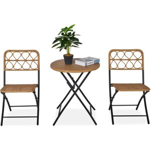 MHSTAR UK LTD Outsunny 3 PCS Rattan Wicker Bistro Set with Easy Folding, Hand Woven Rattan Coffee Table and Chairs for Outdoor Lawn, Pool, Balcony & Garden, Natural