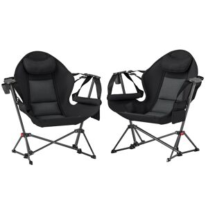 MHSTAR UK LTD Outsunny Hammock Camping Chair Set of 2, Adjustable Back Swinging Camping Chair Portable Camp Chair with Cup Holder, Headrest, Padded Seat and Carry B