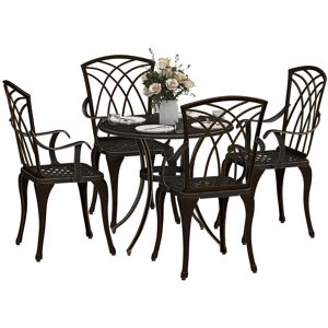 MHSTAR UK LTD Outsunny 5 Pieces Garden Dining Set for 4, Cast Aluminium Outdoor Dining Set with 4 Armchairs and Round Dining Table with Parasol Hole, Garden Furnitu