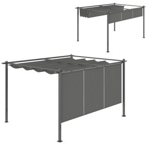 MHSTAR UK LTD Outsunny 3 x 4m Metal Pergola with Retractable Roof and Roller Shade, Wall-Mounted or Free Standing Garden Gazebo Canopy Pergola Kit, UPF30+ Outdoor S