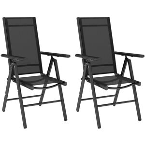 MHSTAR UK LTD Outsunny Set of 2 Folding Chair, Aluminium Frame Outdoor Camping Chairs with Breathable Mesh Back and Seat, Garden Chair Set with Armrests for Balcony