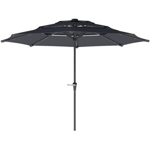 MHSTAR UK LTD Outsunny 2.6 m Garden Parasol with Solar LED Lights, 3-Tier Patio Umbrella Outdoor with Tilt Mechanism & Crank Handle, UPF 30+, Table Umbrella for Mar