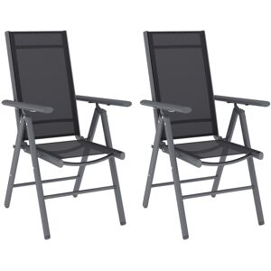 MHSTAR UK LTD Outsunny Set of 2 Folding Chair, Aluminium Frame Outdoor Camping Chairs with Breathable Mesh Back and Seat, Garden Chair Set with Armrests for Patio D