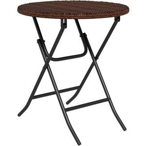 MHSTAR UK LTD Outsunny Foldable PE Rattan Outdoor Coffee Table, Metal Frame Wicker Round Side Table, Coffee Table Side Table for Lawn, Garden, Mixed Brown