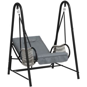 MHSTAR UK LTD Outsunny Rattan Swing Chair, Outdoor Garden Hanging Swing Seat with Stand and Seat Cushion, Porch Hanging Chair for Balcony, Garden, Deck, Light Grey