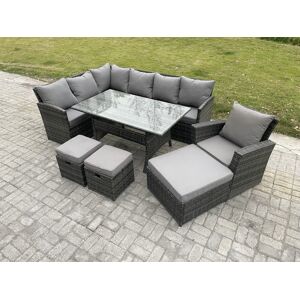 HOME AND GARDEN FURNITURE LIMITED Fimous 10 Seater Outdoor Rattan Garden Furniture Set with Rectangular Dining Table 3 Footstool Armchiar Patio Wicker Corner Sofa Set Dark Grey Mixed