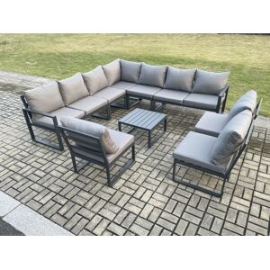 HOME AND GARDEN FURNITURE LIMITED Fimous 10 Seater Patio Outdoor Garden Furniture Aluminium Lounge Corner Sofa Set with Square Coffee Table Dark Grey