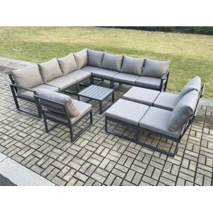 HOME AND GARDEN FURNITURE LIMITED Fimous 12 Seater Outdoor Aluminium Garden Furniture Set Corner Lounge Sofa Set with Square Coffee Table 2 Big Footstools Dark Grey