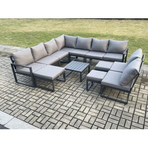 HOME AND GARDEN FURNITURE LIMITED Fimous 12 Seater Patio Outdoor Garden Furniture Aluminium Lounge Corner Sofa Set with Square Coffee Table with 3 Footstools Dark Grey