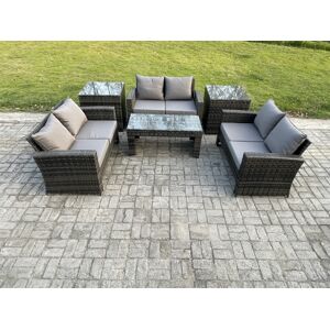HOME AND GARDEN FURNITURE LIMITED Fimous 6 PCS Outdoor Lounge Sofa Set Wicker PE Rattan Garden Furniture Set with Coffee Table Double Seater Sofa 2 Side Tables Dark Grey Mixed