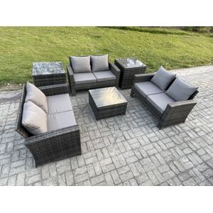 HOME AND GARDEN FURNITURE LIMITED Fimous 6 PCS Outdoor Lounge Sofa Set Wicker PE Rattan Garden Furniture Set with Square Coffee Table Double Seat Sofa 2 Side Tables Dark Grey Mixed