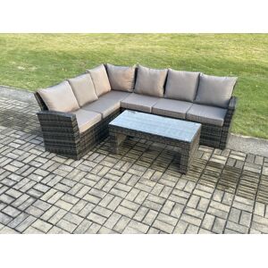 HOME AND GARDEN FURNITURE LIMITED Fimous 6 Seat Rattan Garden Furniture Corner Sofa Set Outdoor Patio Sofa Table Set Dark Grey Mixed