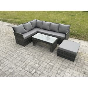 HOME AND GARDEN FURNITURE LIMITED Fimous 7 Seater Outdoor Rattan Garden Furniture Set Corner Sofa Oblong Coffee Table Sets with Patio Big Footstool Dark Grey Mixed