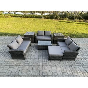 HOME AND GARDEN FURNITURE LIMITED Fimous 7pc Rattan Sofa Garden Furniture Outdoor Patio Set with 2 Side Tables Big Footstool Double Seat Sofa Dark Grey Mixed