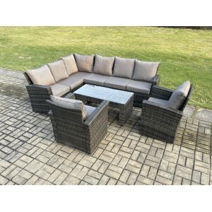 HOME AND GARDEN FURNITURE LIMITED Fimous 8 Seat Rattan Garden Furniture Corner Sofa Set Outdoor Patio Chair Sofa Table Set Dark Grey Mixed