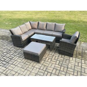 HOME AND GARDEN FURNITURE LIMITED Fimous 8 Seat Rattan Garden Furniture Corner Sofa Set Outdoor Patio Sofa Chair Table Set with Big Footstool Dark Grey Mixed