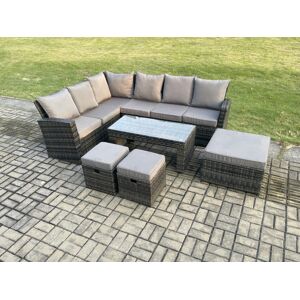 HOME AND GARDEN FURNITURE LIMITED Fimous 9 Seat Rattan Garden Furniture Corner Sofa Set Outdoor Patio Sofa Table Set with 3 Footstools Dark Grey Mixed