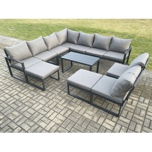 HOME AND GARDEN FURNITURE LIMITED Fimous Aluminium 11 Seater Patio Outdoor Garden Furniture Lounge Corner Sofa Set with Oblong Coffee Table with 2 Big Footstools Dark Grey