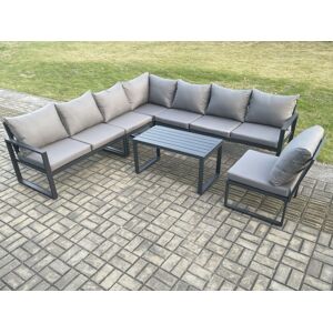 HOME AND GARDEN FURNITURE LIMITED Fimous Aluminium 8 Seater Patio Outdoor Garden Furniture Lounge Corner Sofa Set with Oblong Coffee Table Dark Grey