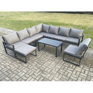 HOME AND GARDEN FURNITURE LIMITED Fimous Aluminium 9 Seater Patio Outdoor Garden Furniture Lounge Corner Sofa Set with Oblong Coffee Table Big Footstool Dark Grey