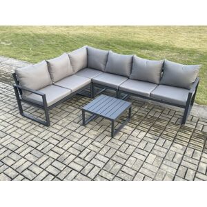 HOME AND GARDEN FURNITURE LIMITED Fimous Aluminium Garden Furniture Set Outdoor Lounge Corner Sofa Square Coffee Table Sets Dark Grey 6 Seater