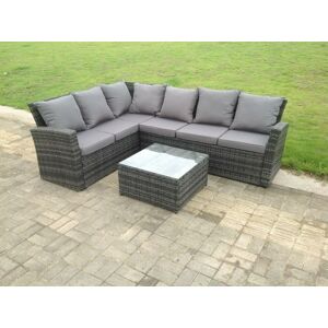 HOME AND GARDEN FURNITURE LIMITED Fimous High back dark grey mixed outdoor garden furniture corner rattan sofa set square coffee table left option