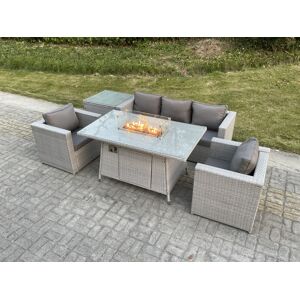 HOME AND GARDEN FURNITURE LIMITED Fimous Light Grey Corner Rattan Garden Furniture Set Gas Fire Pit Dining Set Heater Lounge Sofa Side Coffee Table Armchairs