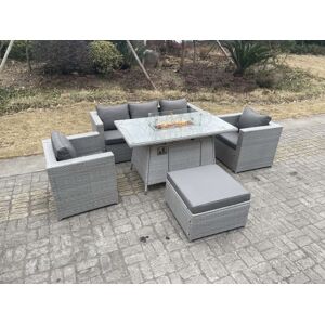 HOME AND GARDEN FURNITURE LIMITED Fimous Light Grey Rattan Fire Pit Garden Furniture Set Gas Heater Burner Chairs With Big Footstool