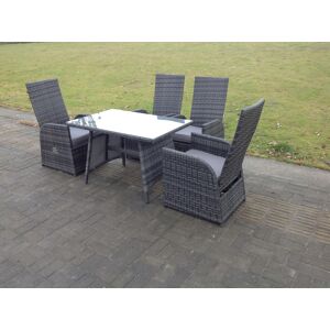 HOME AND GARDEN FURNITURE LIMITED Fimous Oblong Rectangular Table Adjustable Reclining Chair Rattan Dining Set Outdoor Garden Furniture Table And Chair Set Mixed Grey 4 Chairs