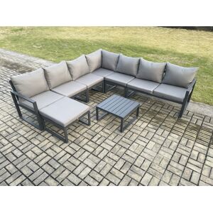 HOME AND GARDEN FURNITURE LIMITED Fimous Outdoor Garden Furniture Patio Lounge Corner Sofa Aluminium Set with Square Coffee Table Big Footstool Dark Grey