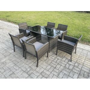HOME AND GARDEN FURNITURE LIMITED Fimous Wicker PE Outdoor Rattan Garden Furniture Arm Chair And Table Dining Sets 6 Seater Rectangular Table Dark Grey Mixed