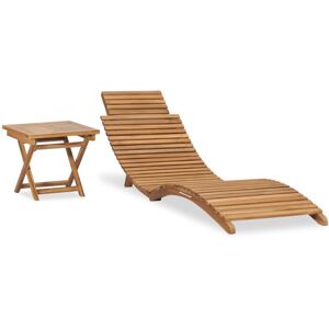 Wallplus Ltd Folding Sun Lounger with Table Solid Teak Wood
