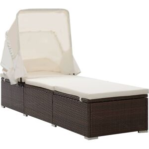 Wallplus Ltd Sun Lounger with Canopy and Cushion Poly Rattan Brown