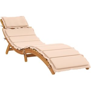 Wallplus Ltd Sun Lounger with Cushion Beige Solid Wood Acacia