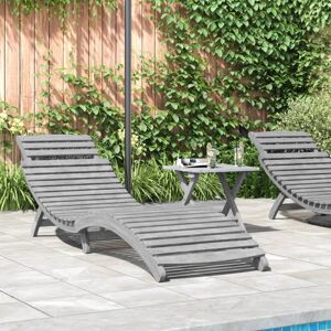 Wallplus Ltd Sun Lounger with Table Grey Solid Wood Acacia