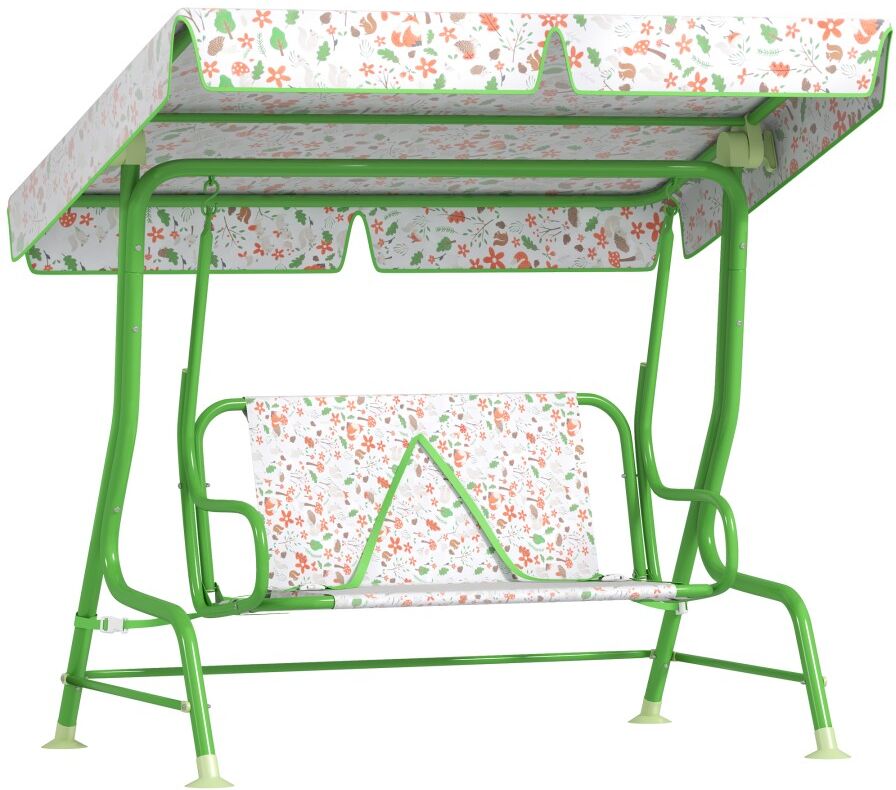 MHSTAR UK LTD AIYAPLAY Kids Garden Swing Seat, Outdoor Swing Chair with Adjustable Canopy, Safety Belt, 2 Seater Hammock Swing Bench for Patio, Porch, Garden, Green