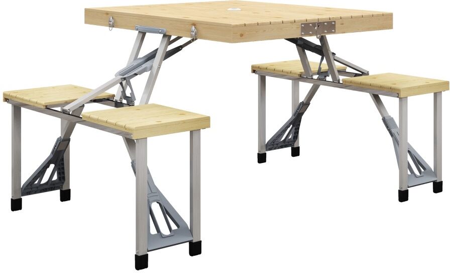MHSTAR UK LTD Outsunny Folding Picnic Table with Seats and Umbrella Hole, Aluminium Frame Portable Camping Table and Chairs Set, for Patio, Yard, Porch and Garden