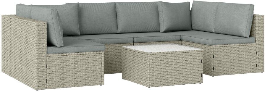 MHSTAR UK LTD Outsunny 7 Pieces Rattan Garden Furniture Set, 6 Seater Garden Corner Sofa with Wide Seat, Cushions and Glass Top Table, Sectional Outdoor Furniture C