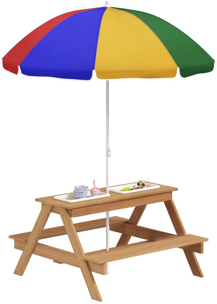 MHSTAR UK LTD AIYAPLAY Wooden Kids Picnic Table, Sand and Water Table w/ Benches, Parasol