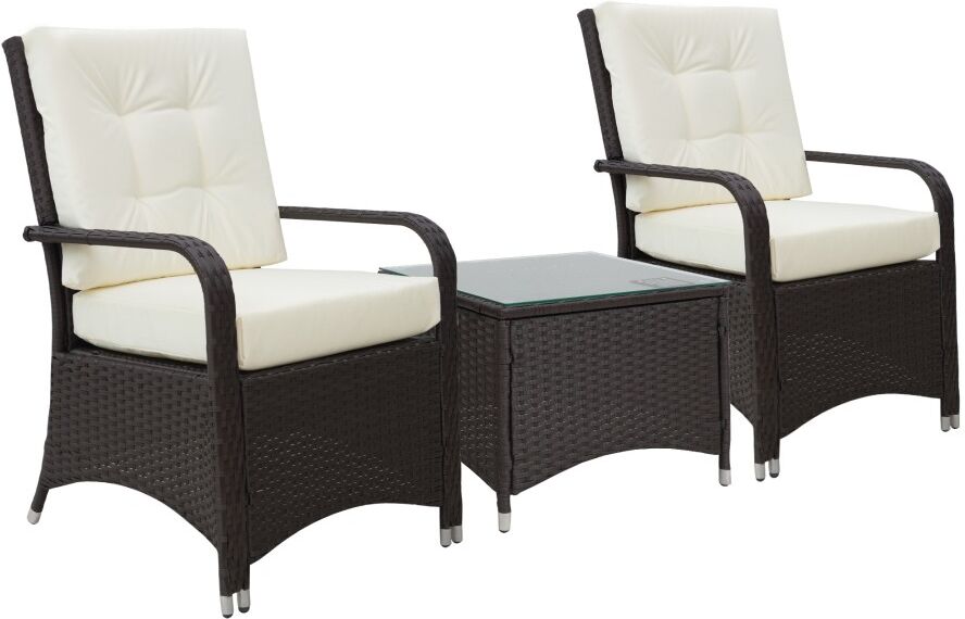 MHSTAR UK LTD Outsunny 3 Pieces Outdoor Rattan Bistro Set, Patio Wicker Balcony Furniture with Aluminium Frame, Conservatory Set w/ 2 Cushioned Chair, Coffee Table