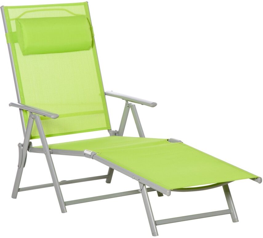 MHSTAR UK LTD Outsunny Steel Fabric Sun Lounger Outdoor Folding Chaise Lounge Chair Recliner with Portable Design & 7 Adjustable Backrest Positions - Green
