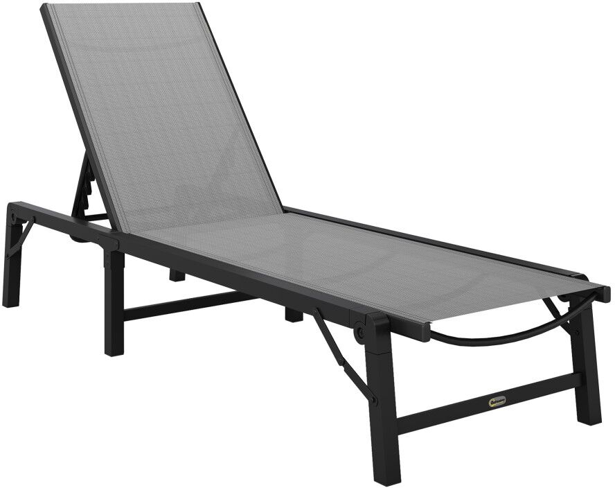 MHSTAR UK LTD Outsunny Folding Sun Lounger, 5-Position Adjustable Garden Chaise Lounge Sunbed, Steel Frame Reclining Chair for Beach, Porch, Patio, Camping, Light G