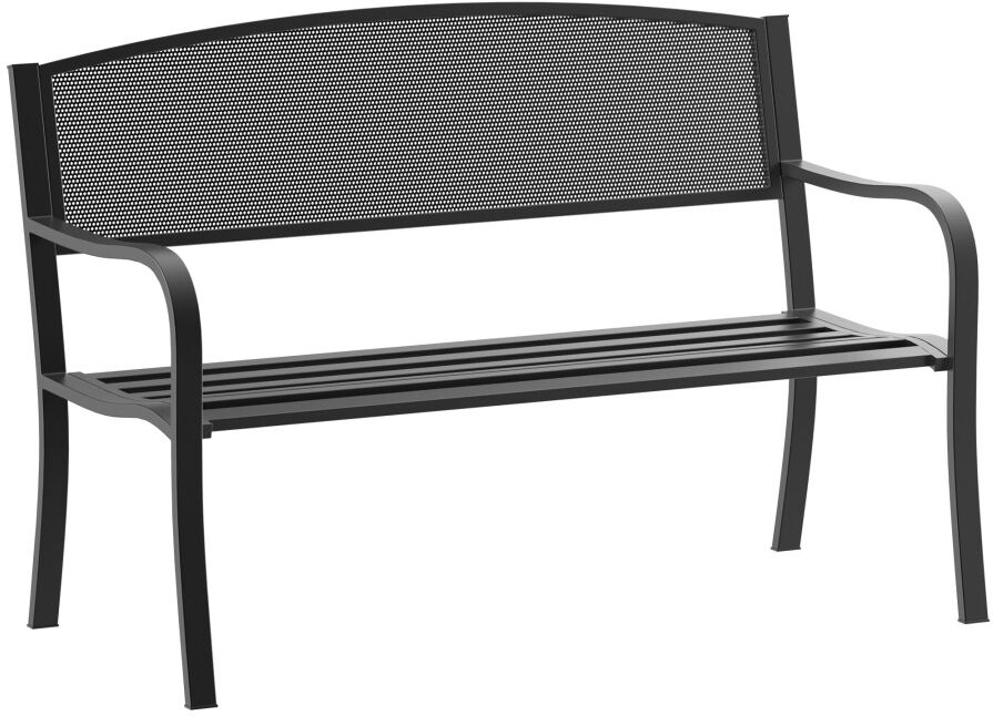 MHSTAR UK LTD Outsunny 2 Seater Metal Garden Bench Garden Park Porch Chair Outdoor Patio Loveseat Seat Mesh Net Backrest Black