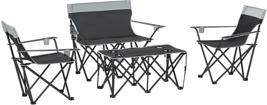 MHSTAR UK LTD Outsunny 4 Piece Foldable Camping Table and Chairs Set, Portable Picnic Table with 3 Chairs, Cup Holders and Carrying Bag, Outdoor Lightweight Table C